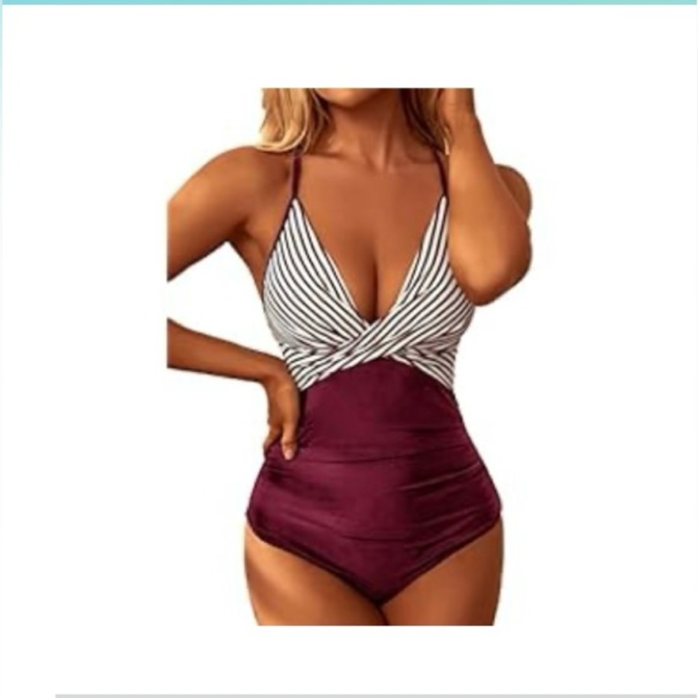 Swimsuit NWOT Women,Rickrack Braid Tie Knot front Sz L Tummy Control ONE piece
